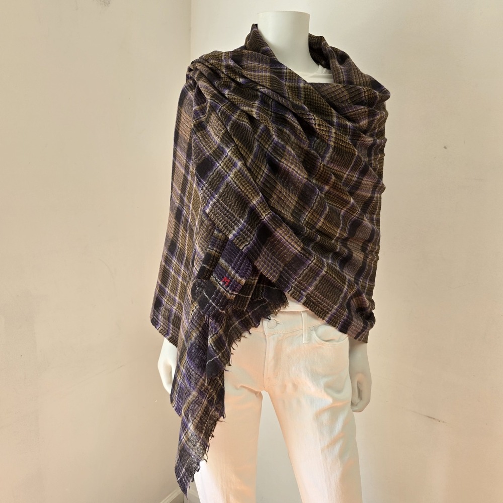 Moismont Fine Wool Plaid Scarf Wrap Foulard 704 Lightweight Tartan Olive Purple